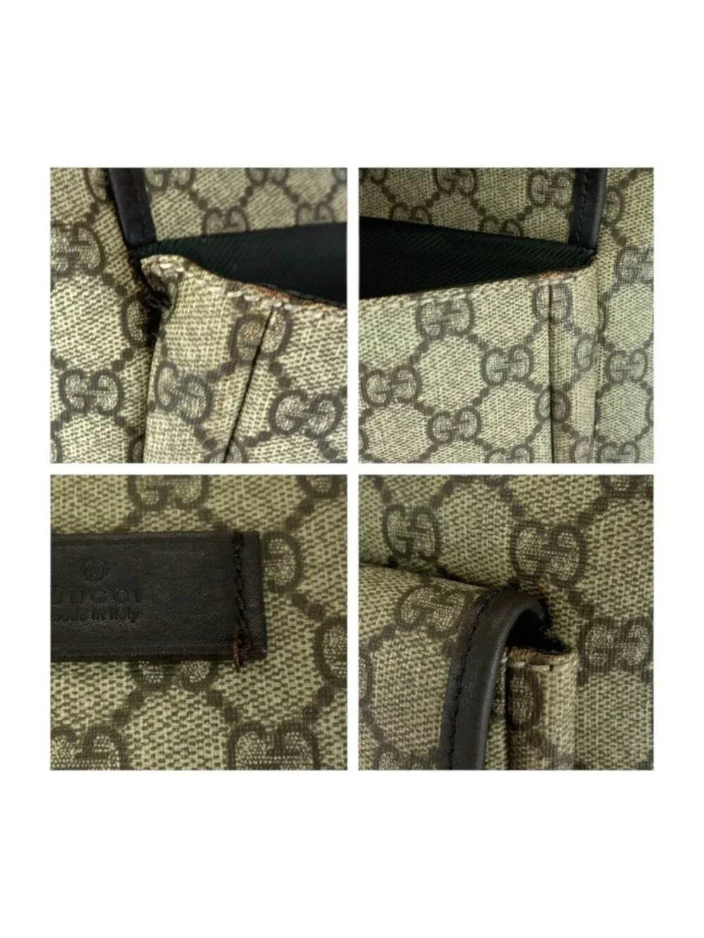 Gucci Beige Brown Silver GG Supreme Canvas Tote Shoulder
